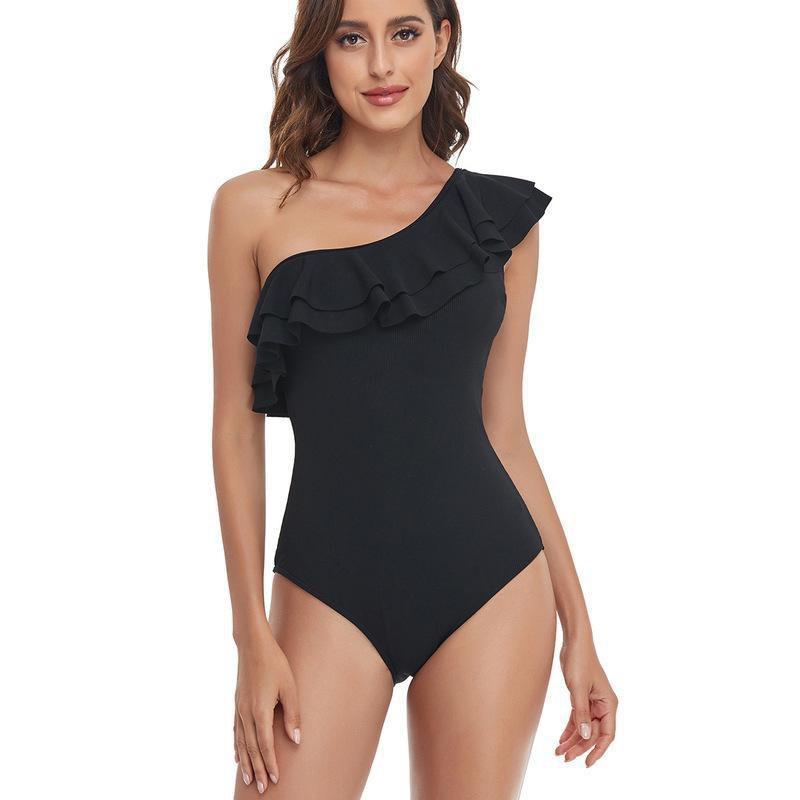 Womens Solid Color Ruffled Backless One Piece Swimsuit With Padded Bust No Underwire Sleeveless