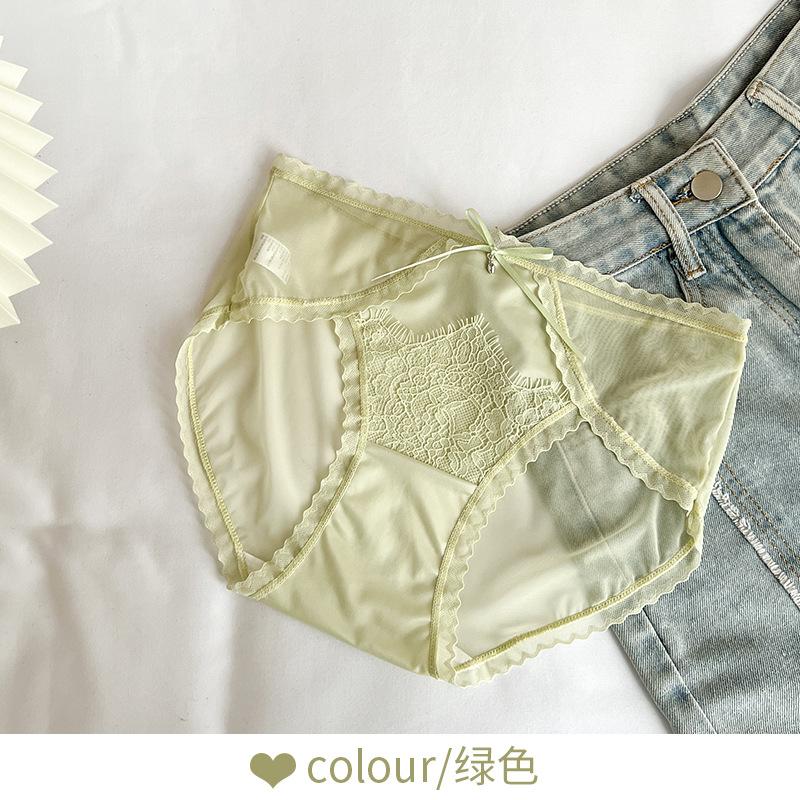 Ladies Spring and Autumn Sexy Lace Mesh Medium Waist Underwear