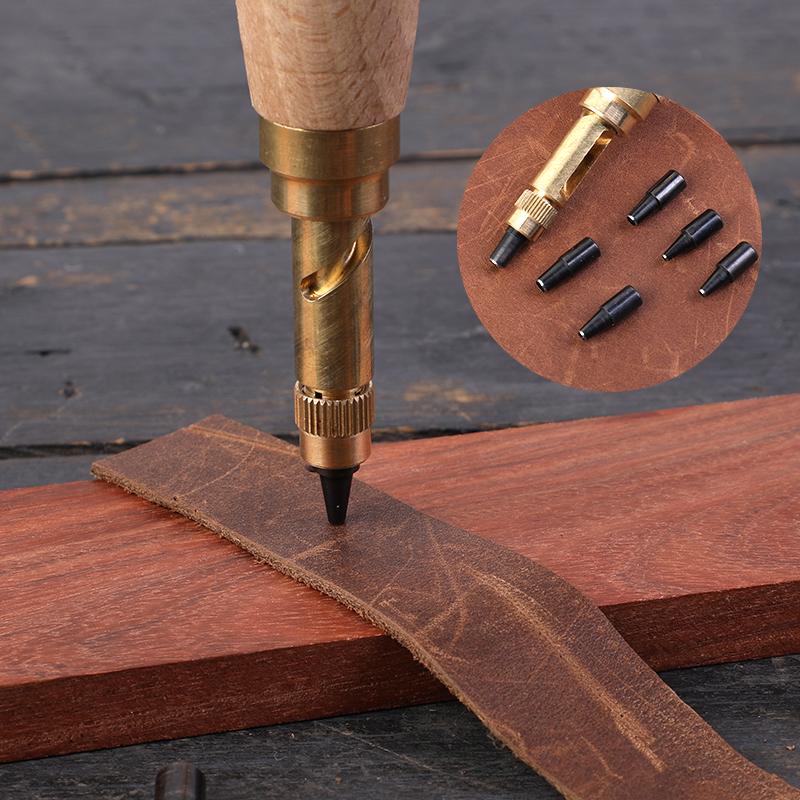 Hole Punch Screw Removable Book Drill Auto with 6 Size Tip 1.5-4mm Automatic Belts Screw Punch Leather Tools