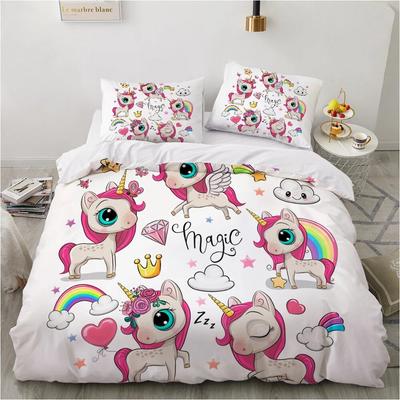Sevimli Unicorn nevresim takımı nevresim karikatür yatak örtüsü renkli hayvan baskılı yorgan yatak takımları kızlar için sevimli yatak takımı