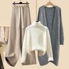 Women's Autumn 2024 Three-Piece Set: Mid-Length Cardigan Jacket, High-Neck Sweater, and Slim Wide-Leg Pants