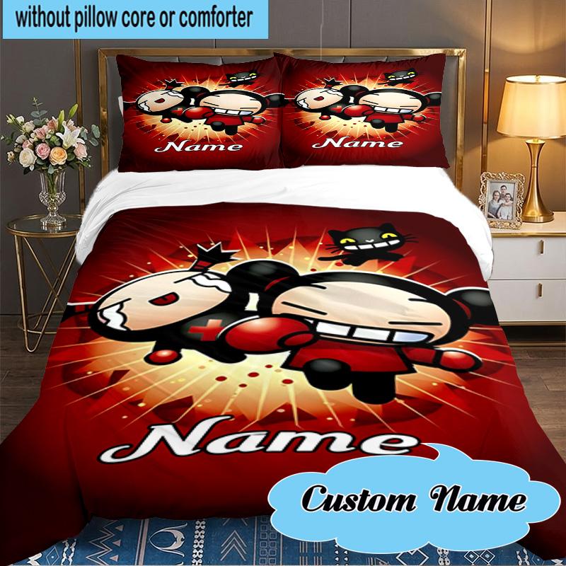 Custom Name 3PCS Heartfelt Pucca Love Bedding Set Including 1pc Duvet Cover And 2pcs Pillowcases for Bedroom, Dormitory Gift Home Decor