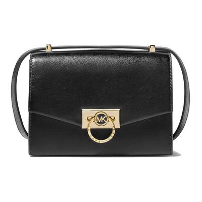 Michael Kors MK Hendrix Logo s Písmeny Zlatá Spona Jednobarevná Francouzský Minimalistický Kožený Crossbody Taška přes Rameno Dámské tašky Černá 32F0G1HC0L-001
