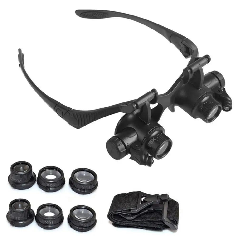 

LED 10X 15X 20X 25X Magnifier Light Magnifying Glasses Set Jewelry Watchmaker Headband Optical Lens Magnifying Glass Loupe Lupa чорний