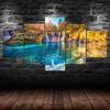 Waterfall Sunny Day 5 Piece Canvas Wall Art Multi Panel Print Modern Nature Poster Home Decor Picture Gift For Him For Her