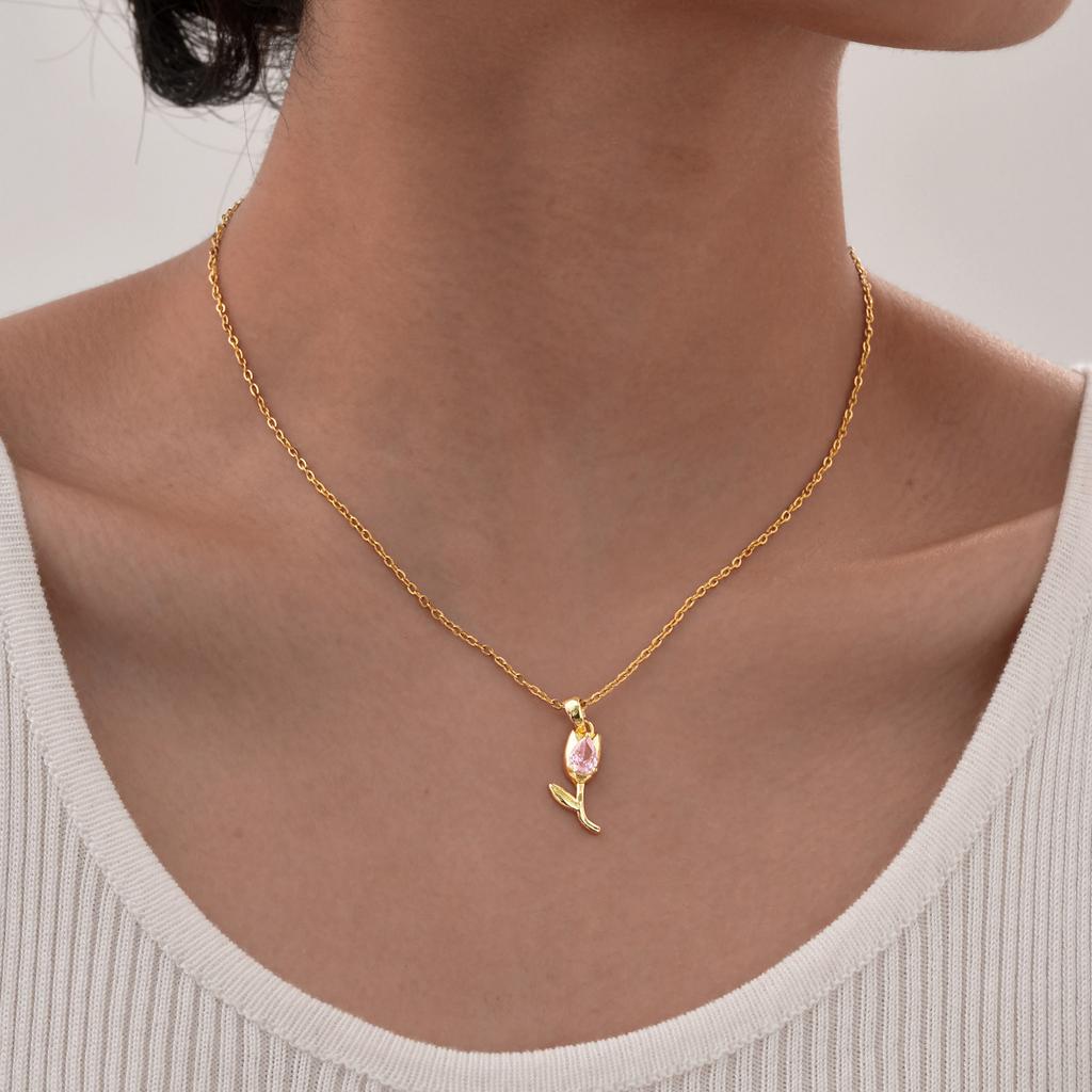 Dainty Shell Tulip Flower Pendant Necklaces For Women, Gold Color Stainless Steel Chain Necklace Simulated Pearl Charm Collar