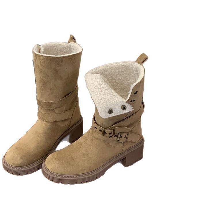 Retro thick-soled Maillard Martin boots for women 2025 autumn and winter new two-wear knee-length snow boots warm short boots for women