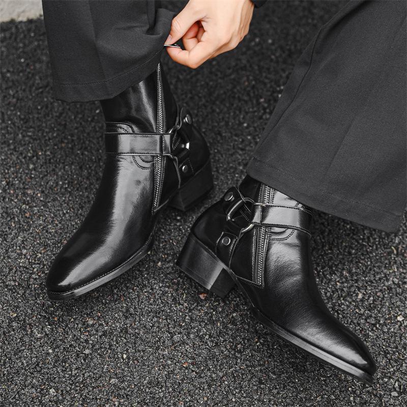 men fashion punk hip hop high chelsea boots designer pointed toe shoes cowboy original leather boot cool trendy motorcycle botas