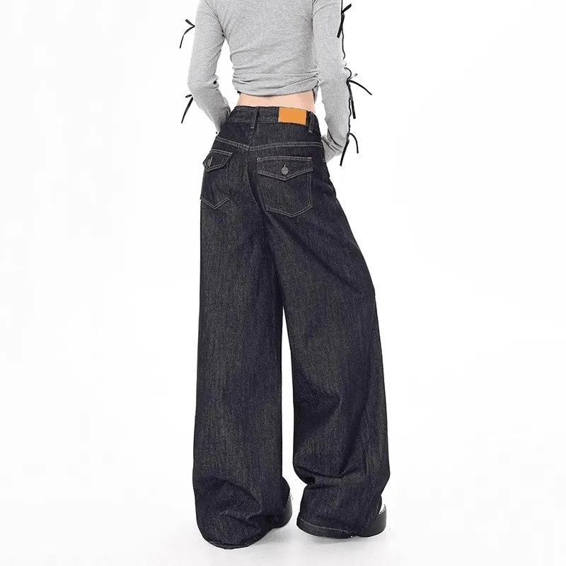 

Retro High-Waist Loose Wide-Leg Jeans for Spring & Autumn 2025 L темно-синього кольору