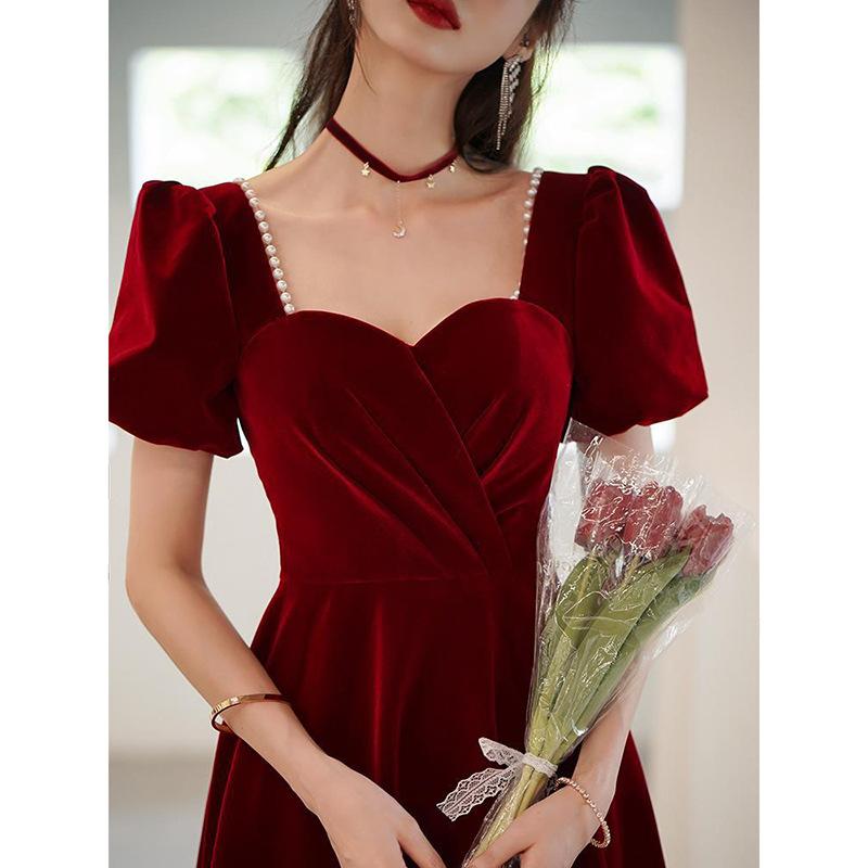 Toast Bridal Long Sleeve 1011 New Summer Long Back Door Order Wedding Dress Burgundy Wedding Evening Dress