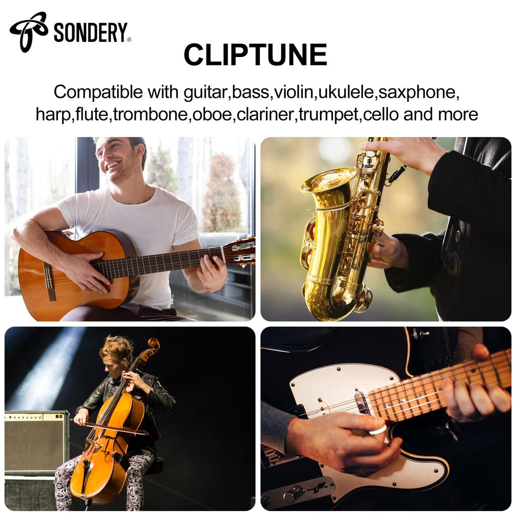 Rechargeable Clip-on Tuner with TFT Screen for Guitar, Bass, Ukulele, and Wind Instruments, 410-460Hz Chromatic Tuner Pitch, Dual Rotating Hinge for