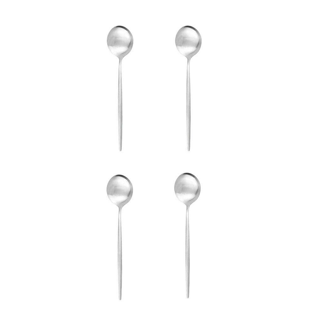 

4 шт. Золотая матовая чайная ложка, столовые приборы, кофейная ложка из нержавеющей стали, серебро, маленькая ложка для перемешивания, посуда, кухонные столовые приборы серебряный