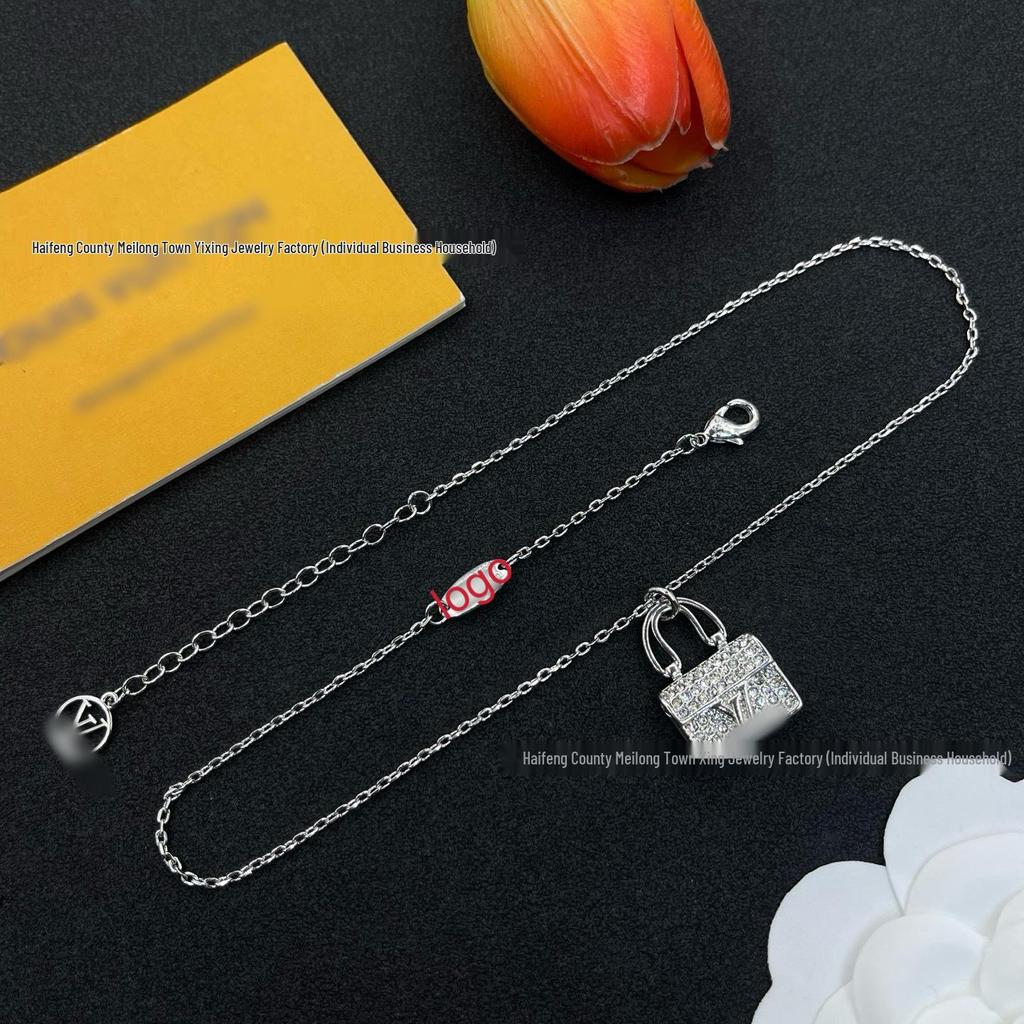Seiko L Handbag Necklace - Classic Korean Style, Simple Luxury Full Diamond Clavicle Pendant