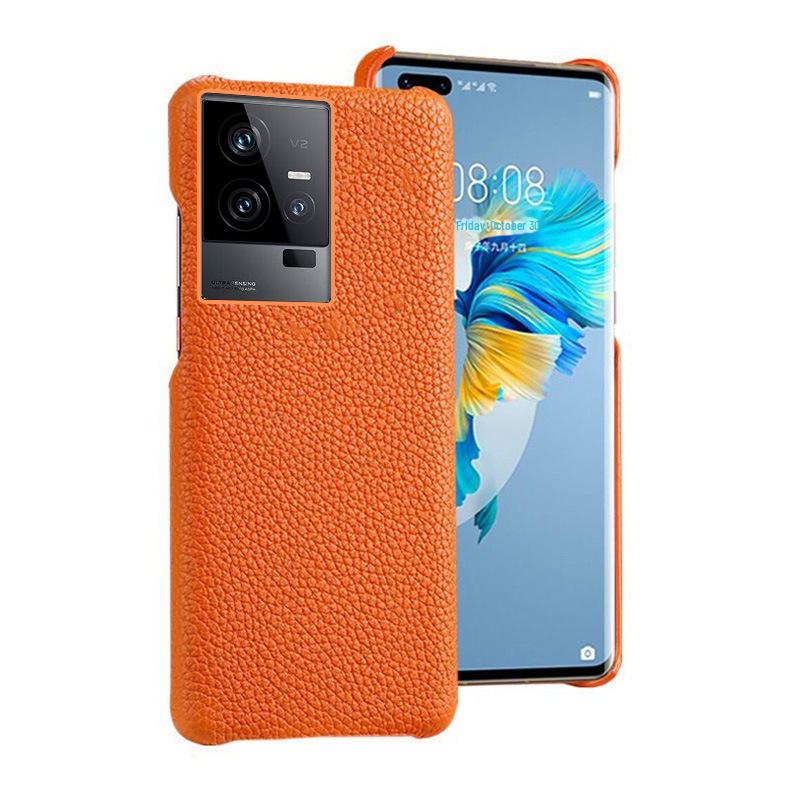 iQOO Z7 Cowhide Leather Half Package Protective Cover: High-End Litchi Pattern Design