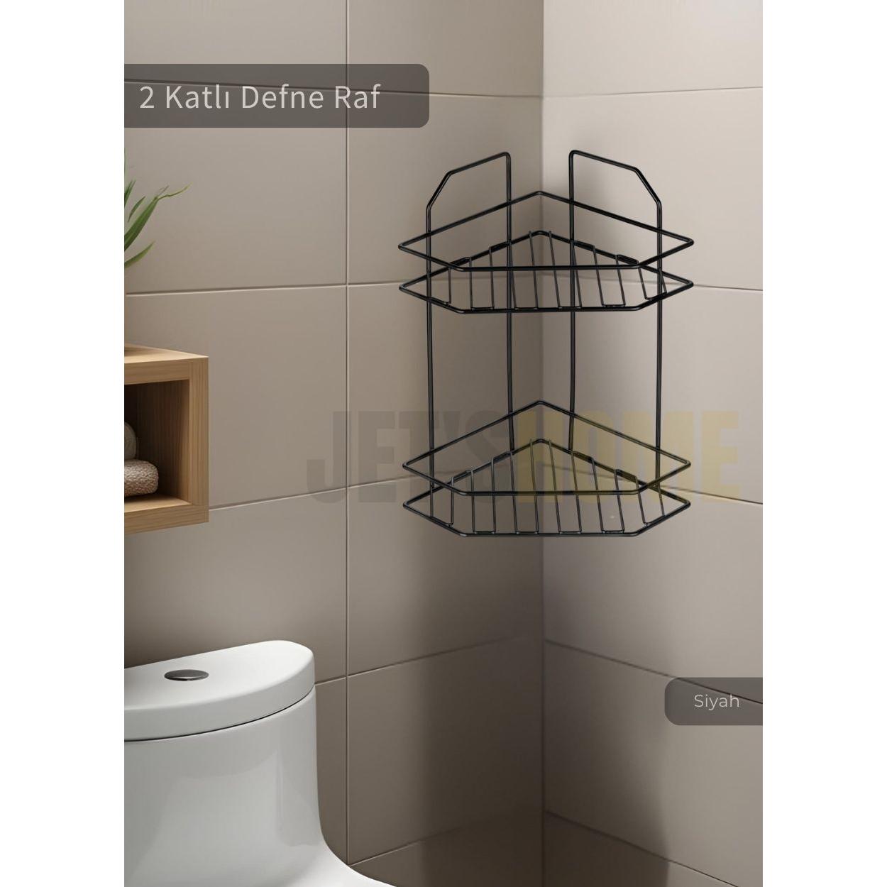 

Banyo Rafı Mutfak Rafı Paslanmaz Baharatlık 2 Katlı Köşelik Şampuanlık Siyah