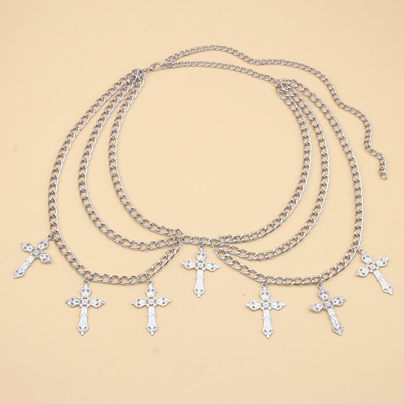 

Vintage Multi-Layer Waist Chain Hollow Cross Pendant Sexy Body Accessory for Women