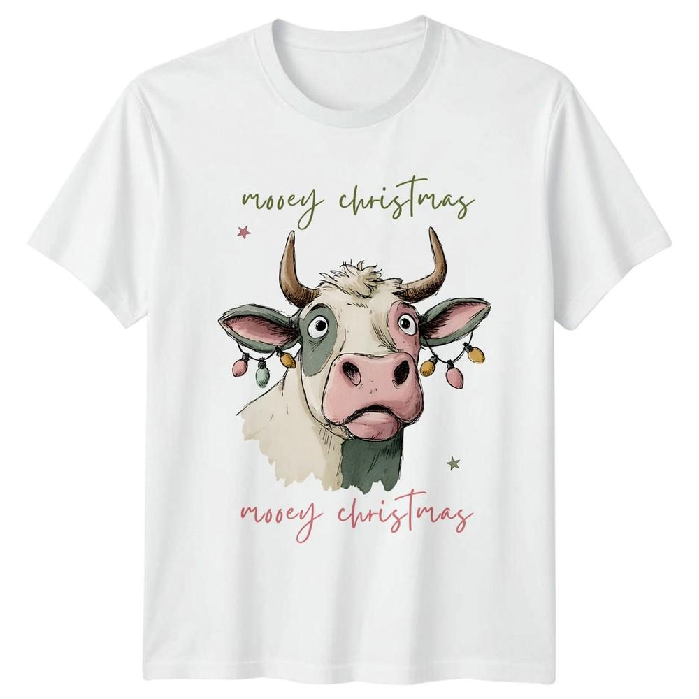 Merry Christmas Cow Christmas Lights Holidays Mens Womens Graphic Tee Unisex T-Shirt XXL