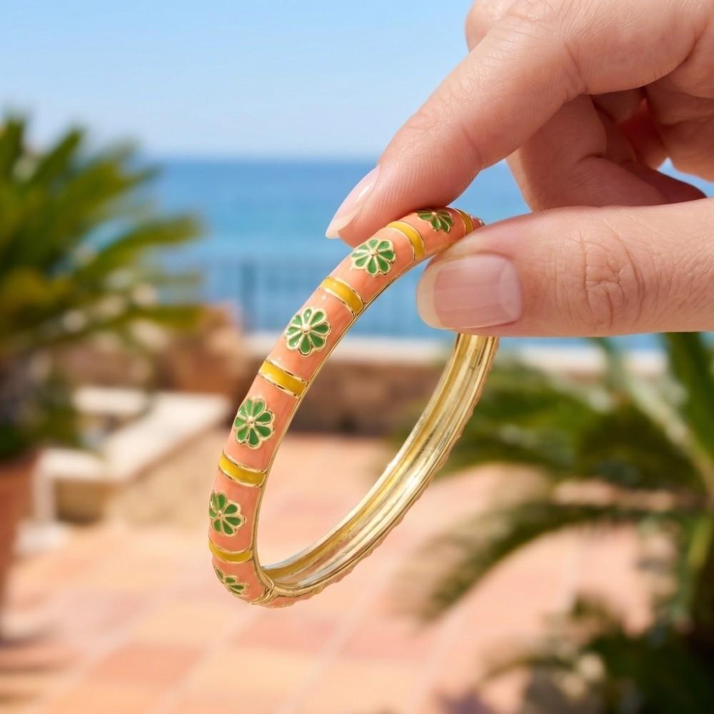 Small Petal Chinese Flower Bangle Enamel Floral Women's Hand Bracelet Girls