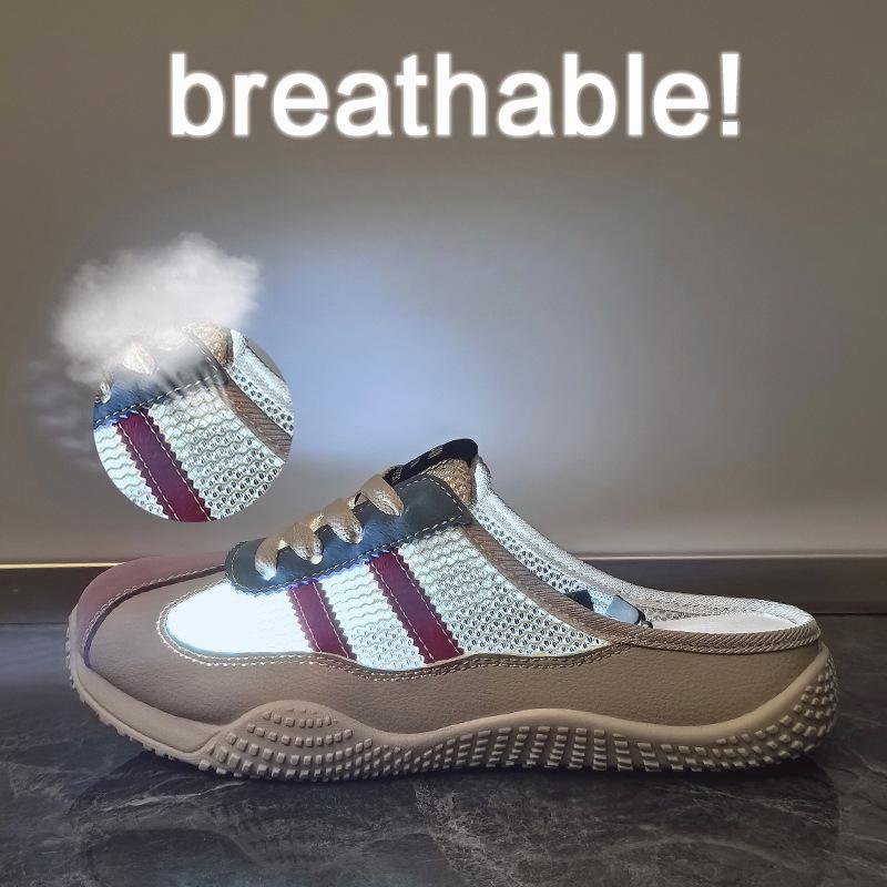 New Summer White Shoes for Female Students with Half-support Thick Sole Heightened Mesh Breathable and Casual