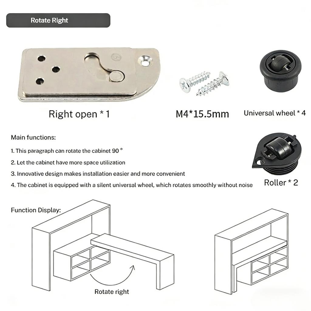 1 sada Hardware pro otočný stůl s levým nebo pravým otevíráním, otočný stůl sklopný o 90 stupňů, stolní sklopný otočný stůl, pant pro stolní sklopný otočný stůl