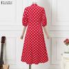 ZANZEA Vintage Damen Casual Umlegekragen Locker Halbarmlig Gepunktet Plissiertes Kleid