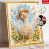 DIY Framed Pearl Painting Kit with Cute Duck in Straw Hat 5D Sparkling Bead Art Canvas Ready to Display Home Decor Wall Art Gift Idea
