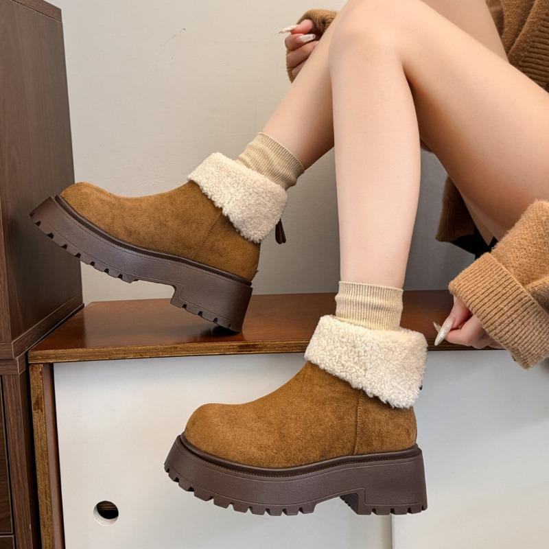 Winter New Velvet Thickened Thick Heel Martin Boots Women's Hair Warm Short Boots Snow Cotton Boots