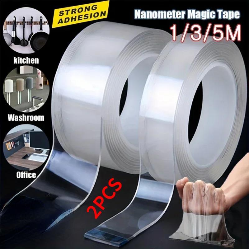 2PCS Double Sided Tape Very Strong Adhesive Double Sided Ape Washable Reusable Waterproof Transparent Double Tape Kitchen Bathroom