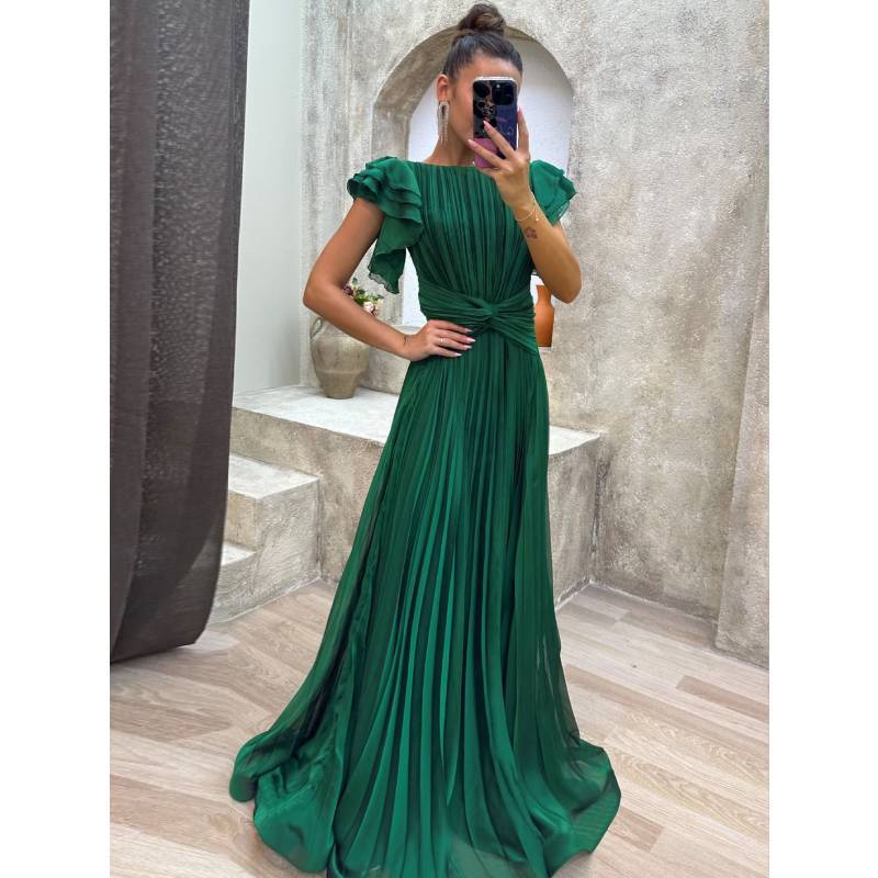 Elegante Abito Lungo in Chiffon con Design Pieghettato per Eventi Formali