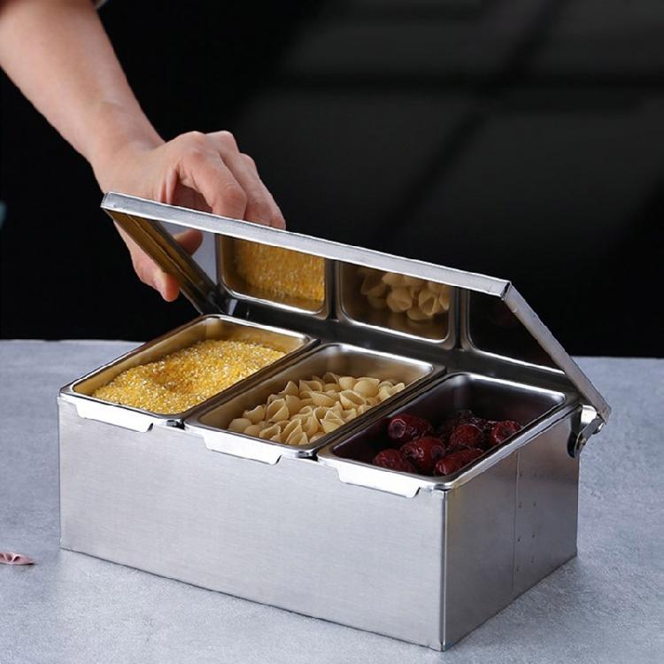 Household Grid Spice Container Set Seasoning Box Stainless Steel Seasoning Box Seasoning Storage Jar with Cover