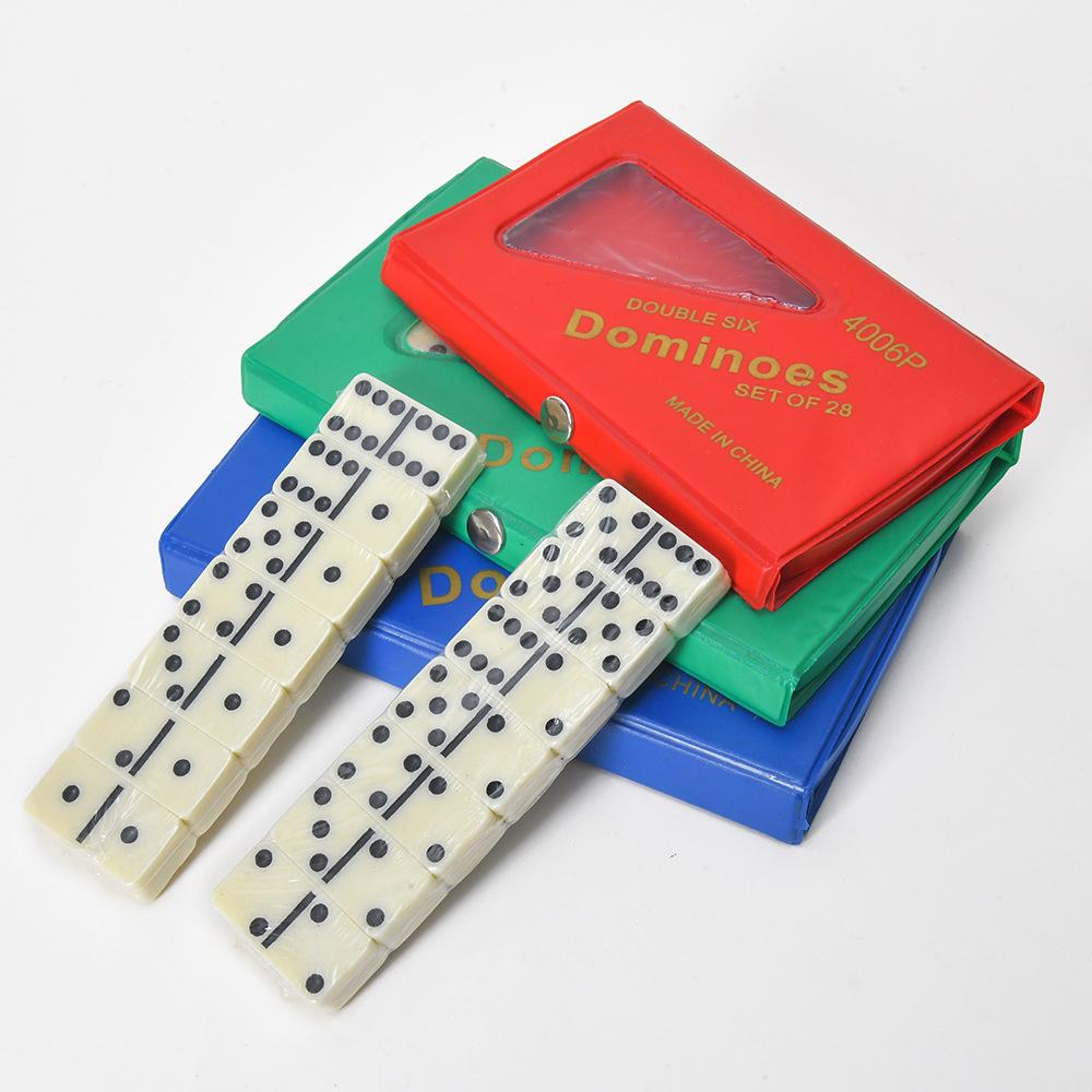 Four-Color Boxed Dominoes Double Sixes PVC Box Yellow Tooth Bone Cards Gaming Set
