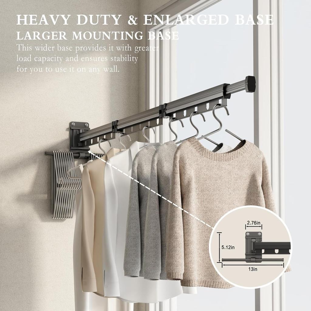 Foldable Wall-Mounted Drying Rack Retractable Space-Saving with Extra Bar