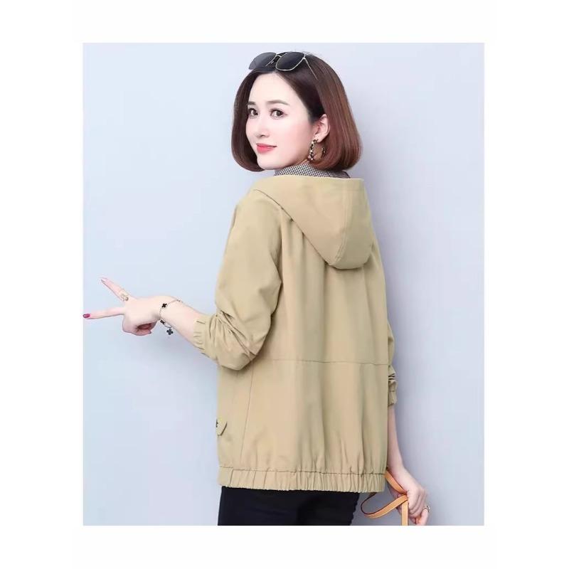 Women's Spring and Autumn Plus Size Hundred Windbreaker Hooded Zipper Paragraph Short Workwear Jacket
