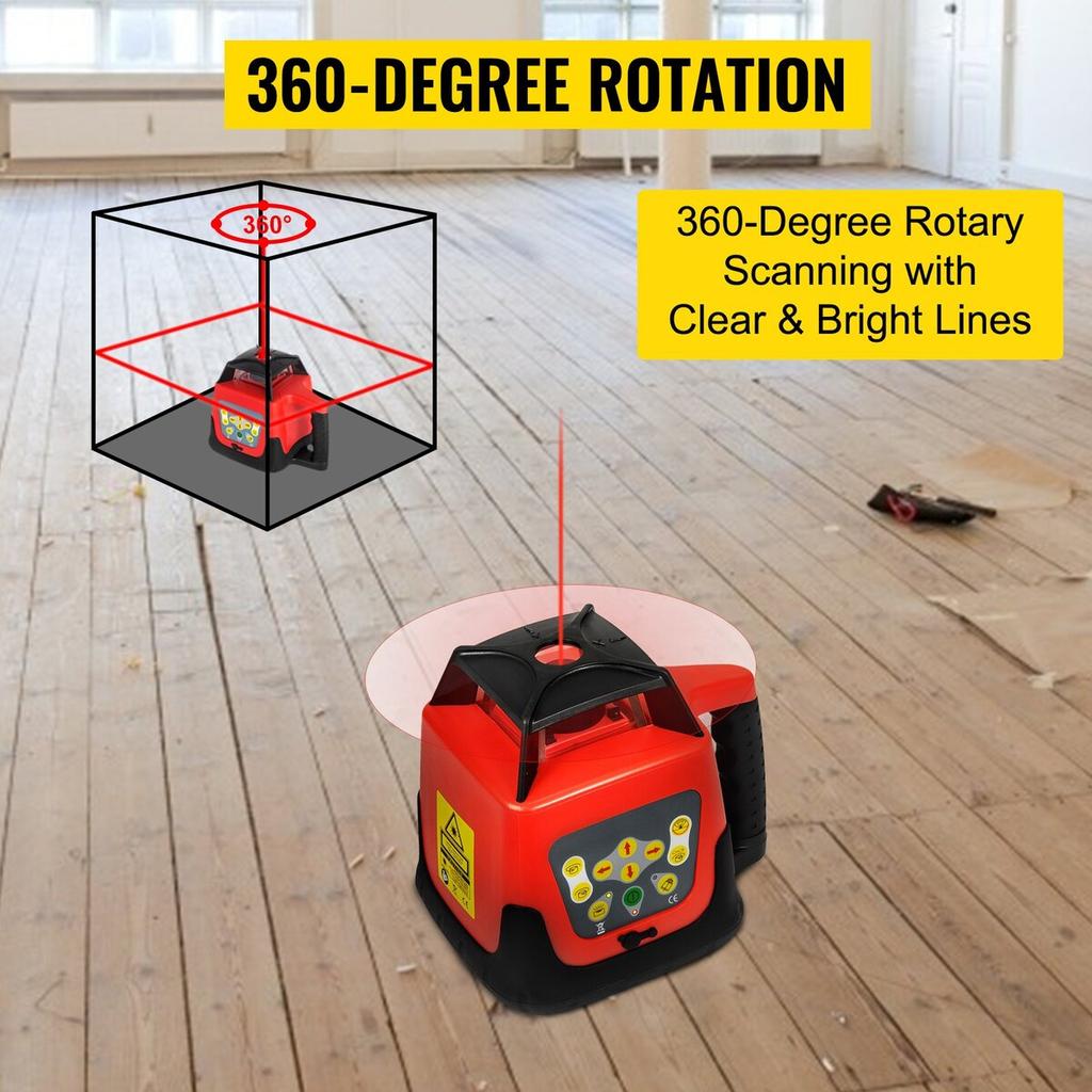 Red Rotary Laser Level Self Leveling Measuring Automatic Self-leveling Laser Level 360-degree Rotary Scanning 500m + Tripod + 5m Staff