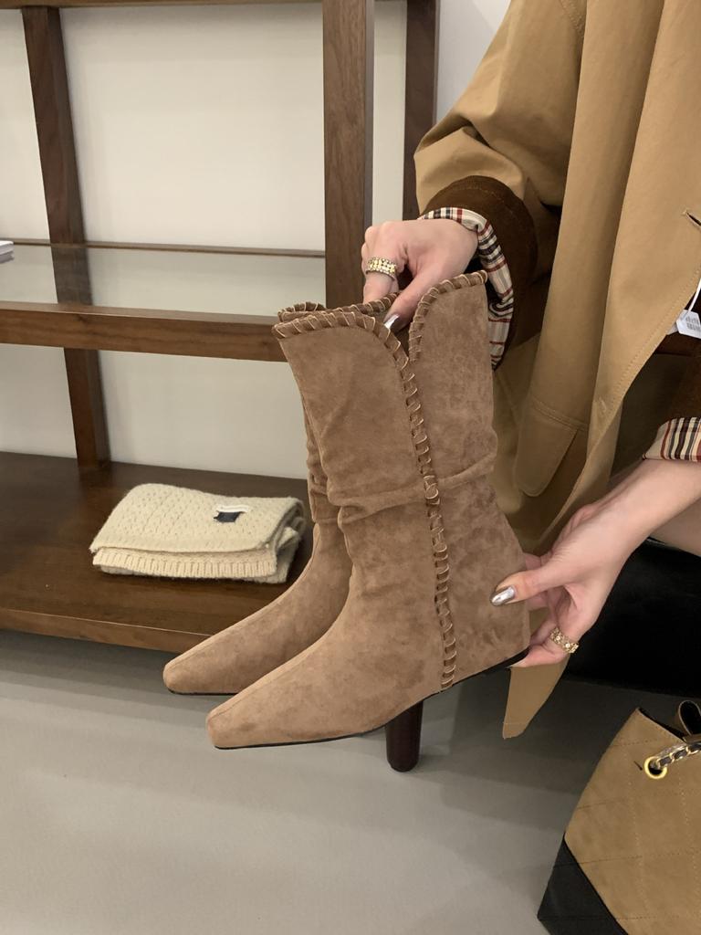 2025 Herbst und Winter neue nomadische innen erhöhende Wildlederstiefel Westernstiefel mittelhohe Stiefel können durch zwei Stiefel gefaltet werden