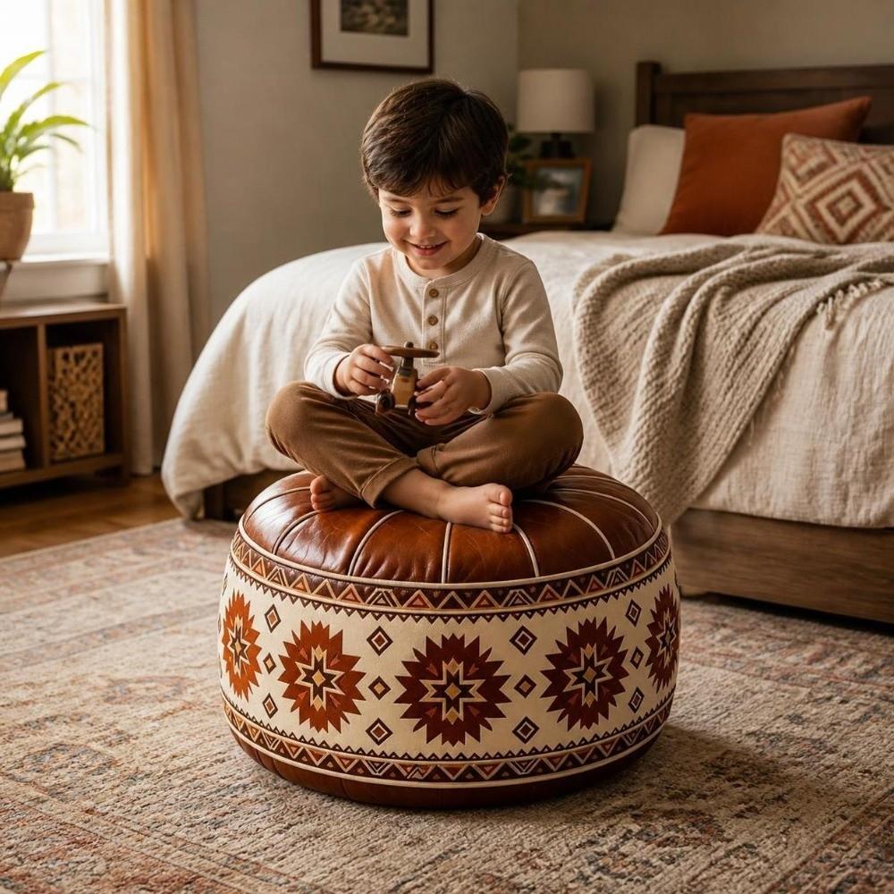 Ungefüllter runder Hockerbezug Boho-Stil Aufbewahrungshocker Kleidersack Wohnzimmer