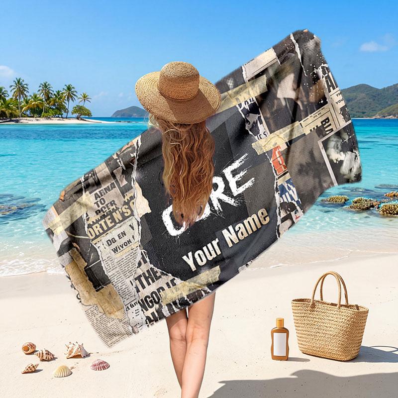 The Cure Customized Name Text Beach Towel, Soft Absorbent Towel Beach Pool Travel Personal Gift