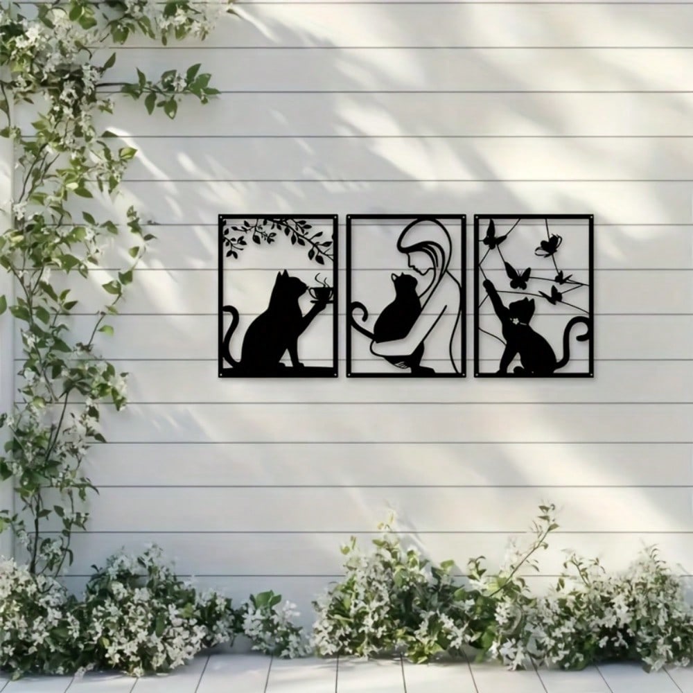 3 Metal Cat Statues Minimalist Decor Gift for Housewarming Holiday Home Office