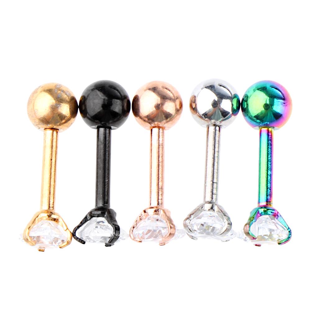 5pcs Stainless Steel Clear Crystal Labret Lip Ear 16g Piercing 5 Colors - Round Heart