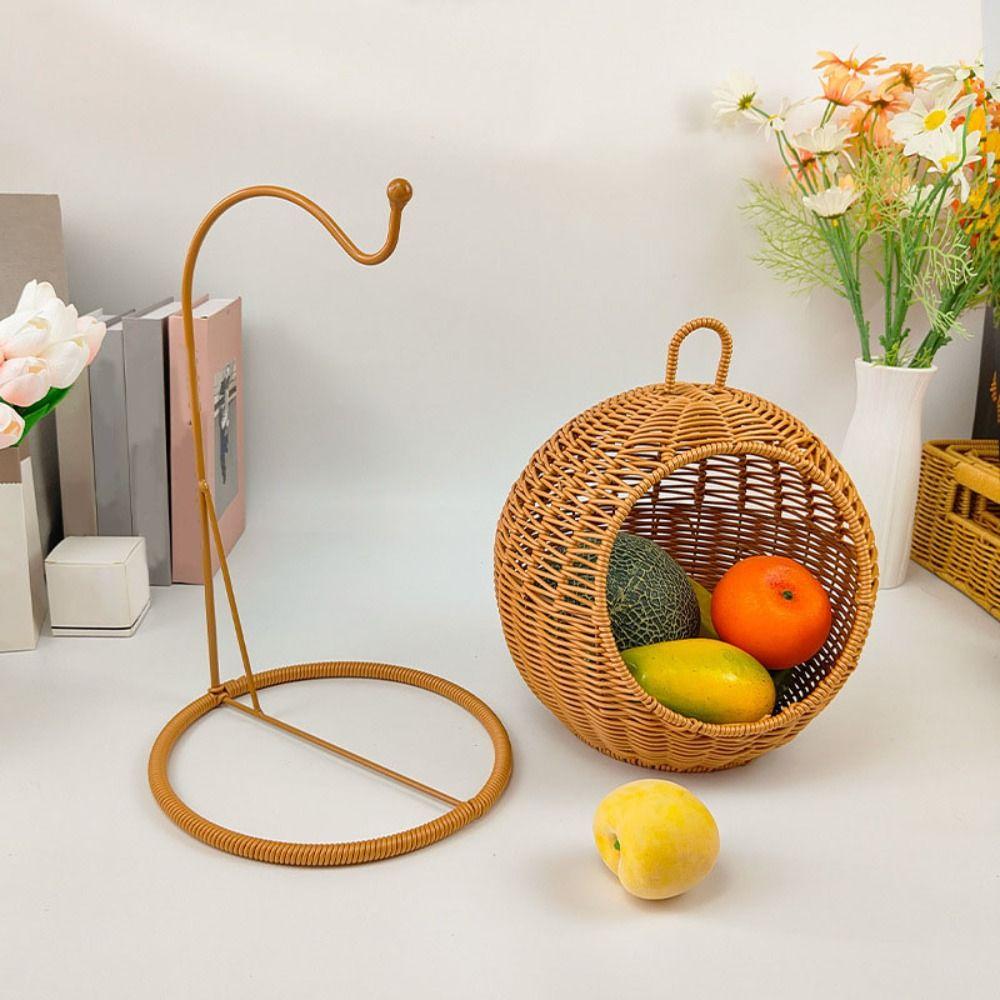with Handle Woven Storage Basket Organizer Space Saving Imitation Vine Weaving Basket Decorative Multipurpose Hand Woven Basket