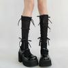 Japanese Style Shimmering Rib Knitted Middle Tube Calf Socks for Women Girls Cute Ribbon Bowknot Long Socks Stockings