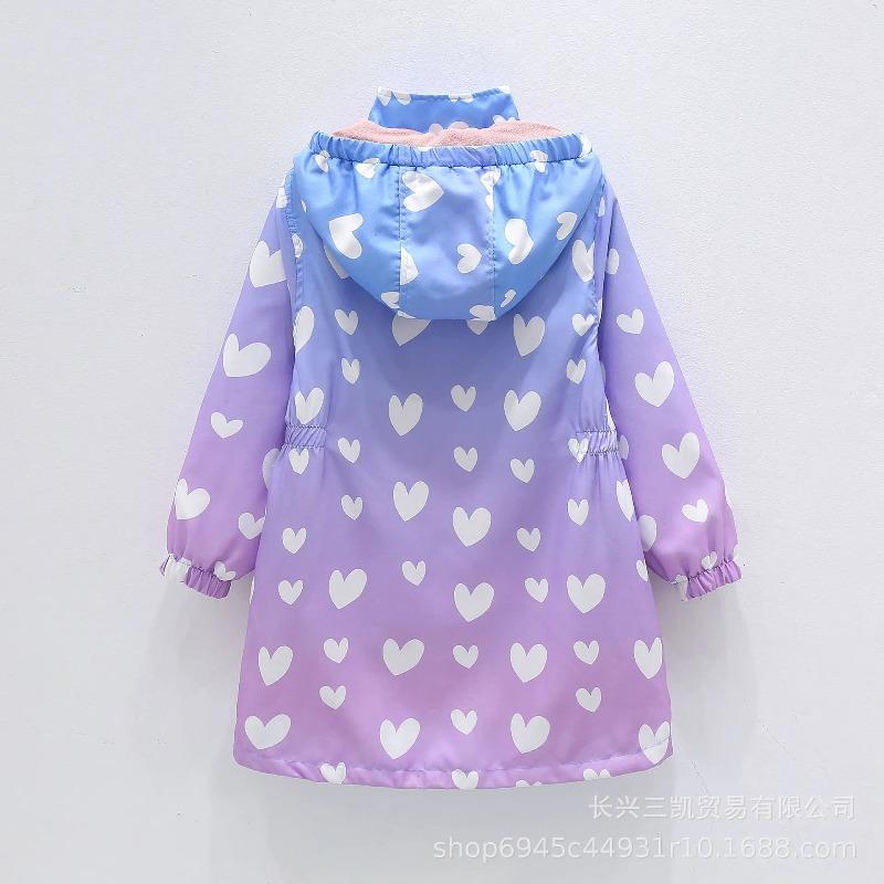 Autumn Girls Jacket Floral Fashion Windbreaker Coat Hooded Zipper Girls Outerwear Gifts Kids Clothes