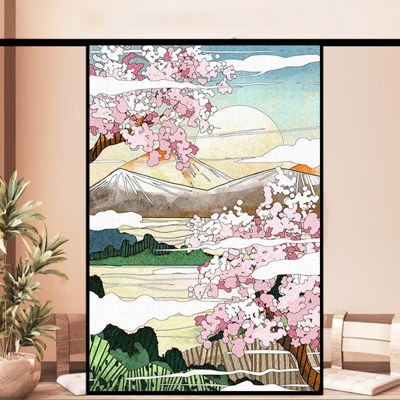 Japoński Styl Statyczna Folia Okienna Prywatność Matowa Półprzezroczysta Naklejki na Szyby Okienne Toaleta Łazienka Folie na Okna Witrażowe