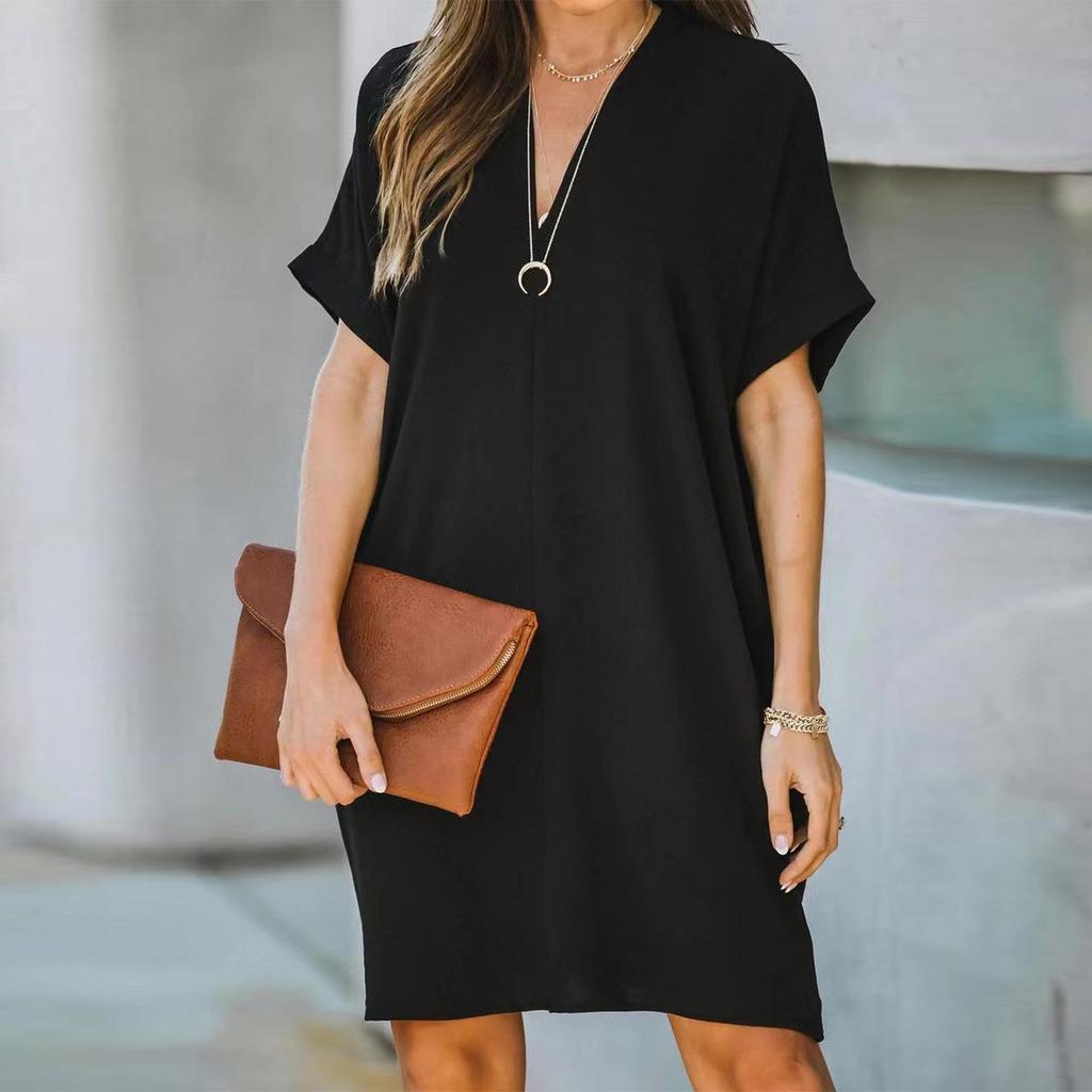 Summer Fashion Women's Color H-shaped Loose Casual V-neck Short Sleeve