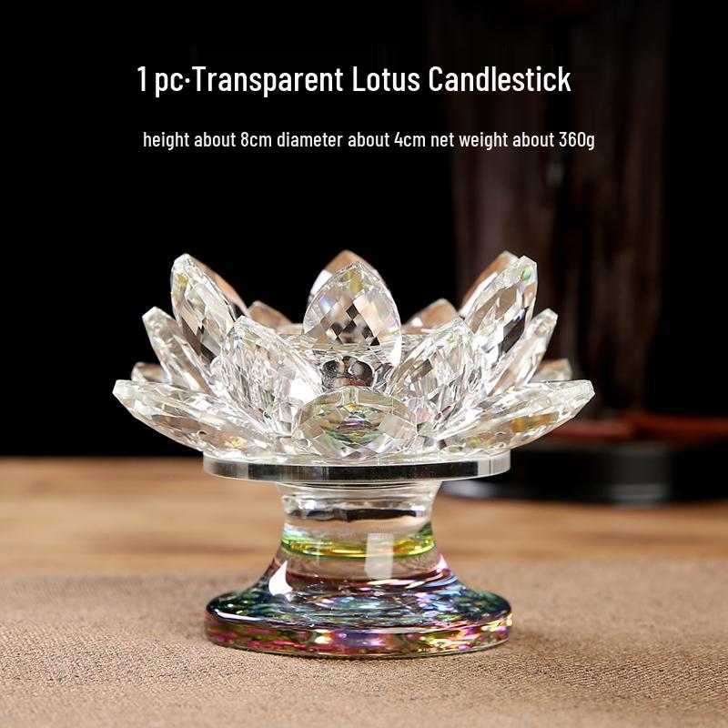 Seven-Color Crystal Lotus Candle Holder for Buddhist Offerings: Eternal Ornament for Home Altar