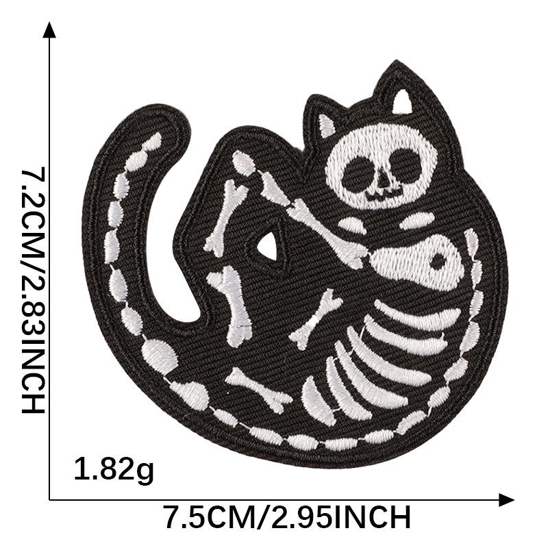 Patch Brodé Chat Squelette d'Halloween - Accessoire Vêtement DIY