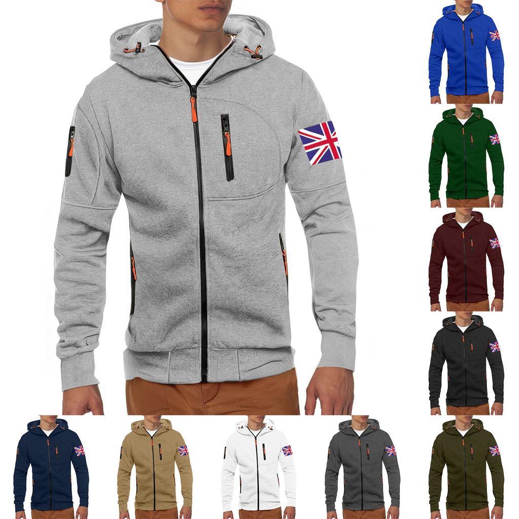 Men's Hoodie With Zipper And Multiple Pockets Pullover