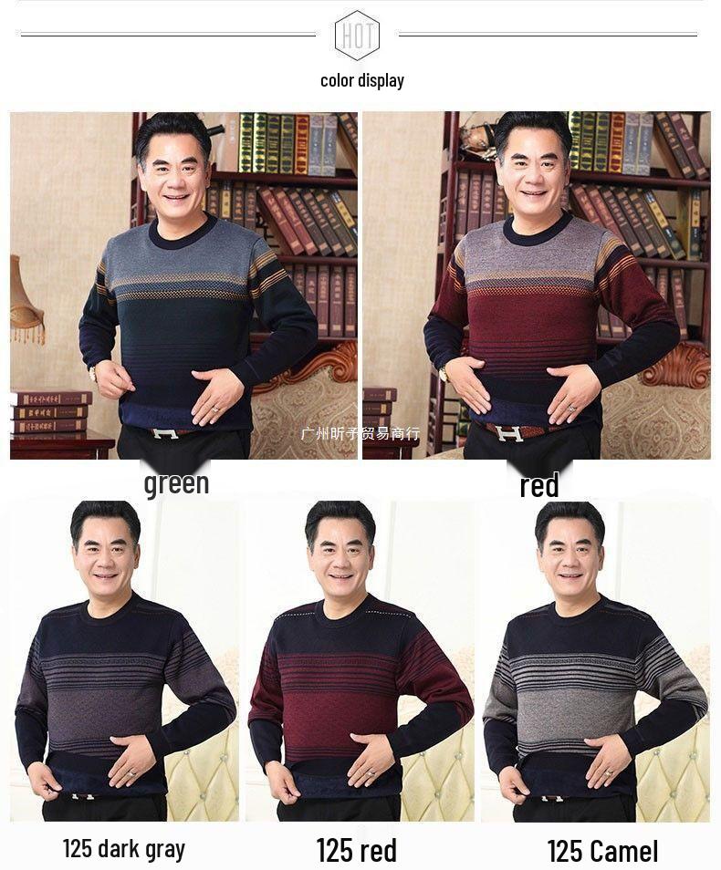 Men's Thick Fleece-Lined Sweater - Grandpa Style, Round Neck, Perfect for Winter Warmth