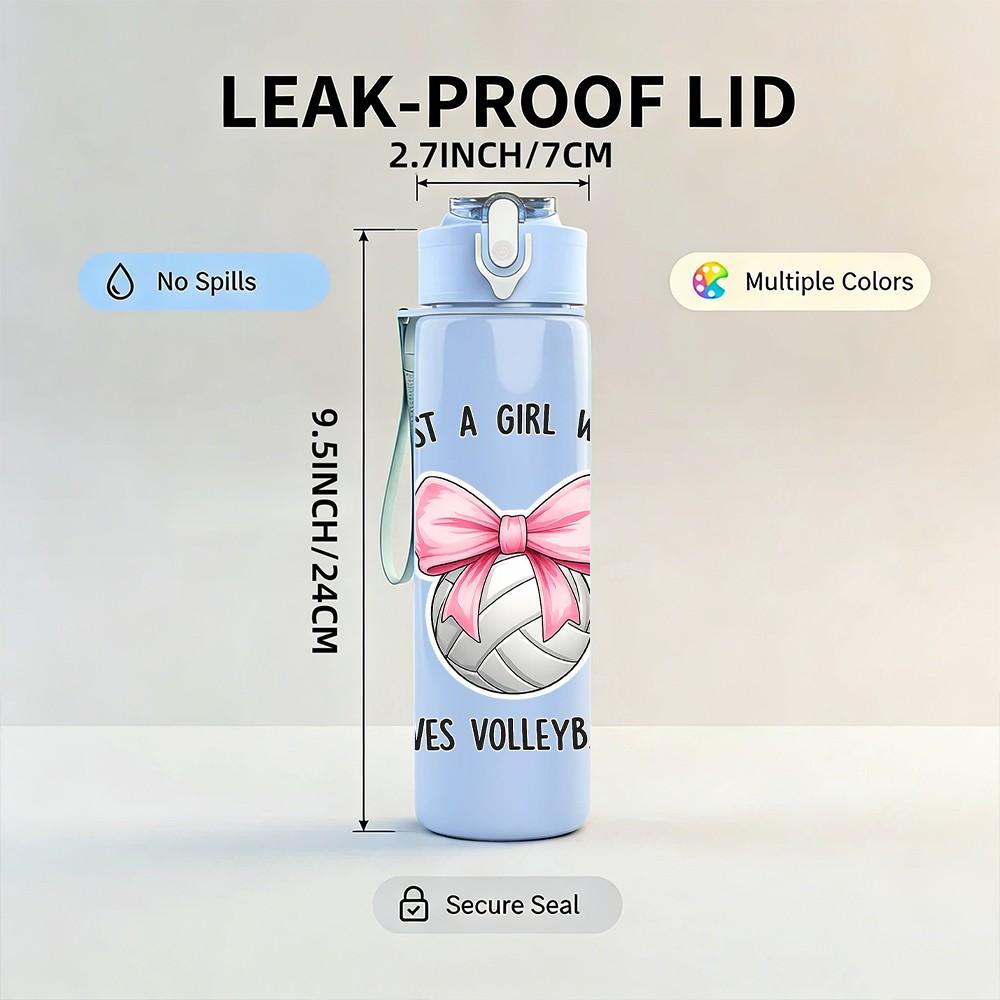 1PC Girl Volleyball Sport Bow Quote Print 750ml Color Plastic Sports Water Bottle Leakproof Flip Straw Lid Suitable for Sports Office Home Use