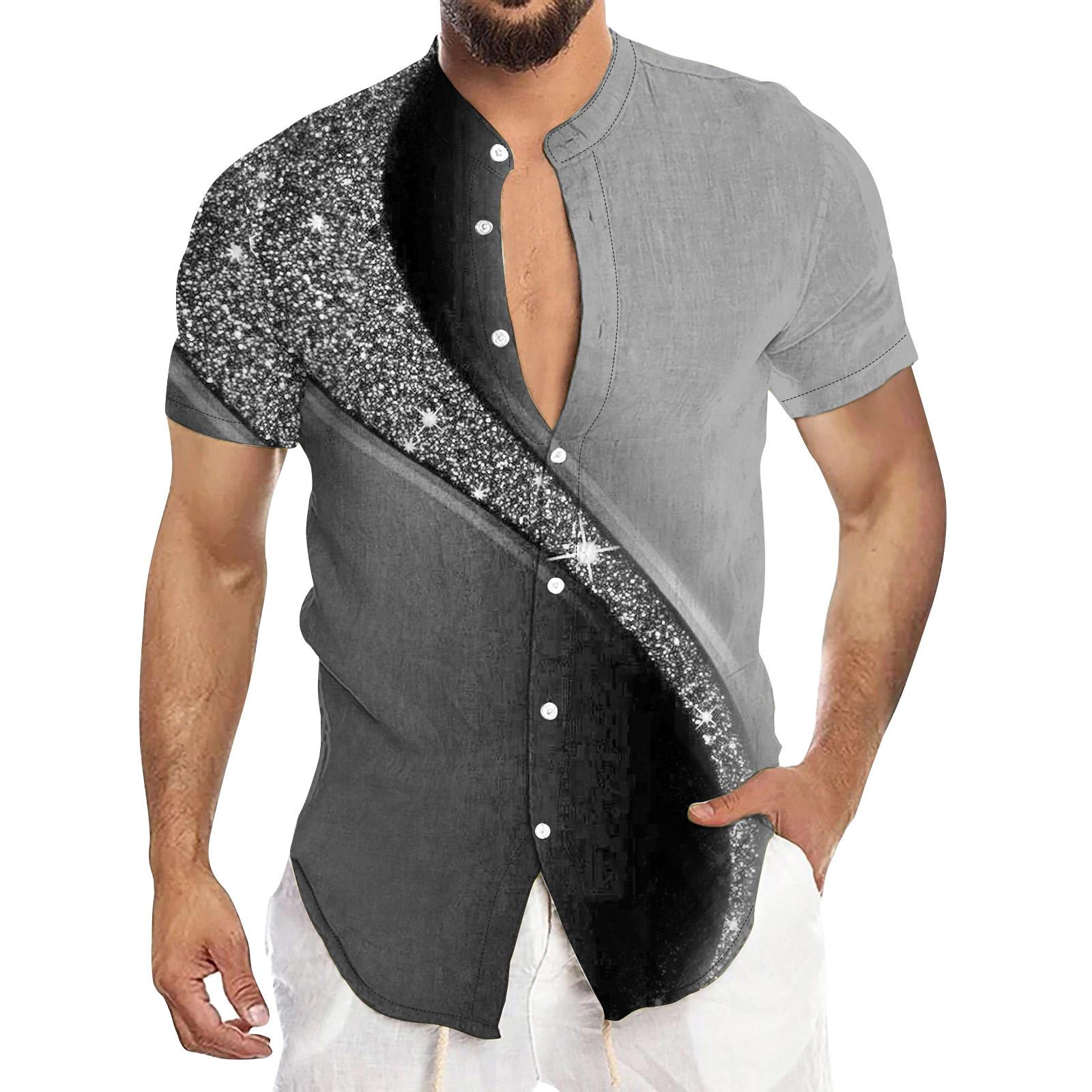 Men S Casual Short Sleeved Shirt, Men S Standing Collar Fashionable Button Up Shirt M